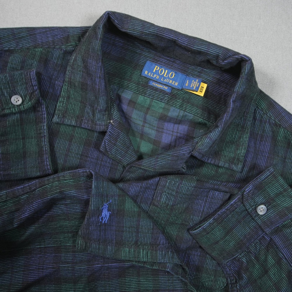 Polo Ralph Lauren Corduroy Camp Black Watch Plaid Men L Academia Heritage Prep
